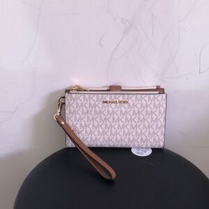 Michael Kors Cream and Tan Logo Wristlet